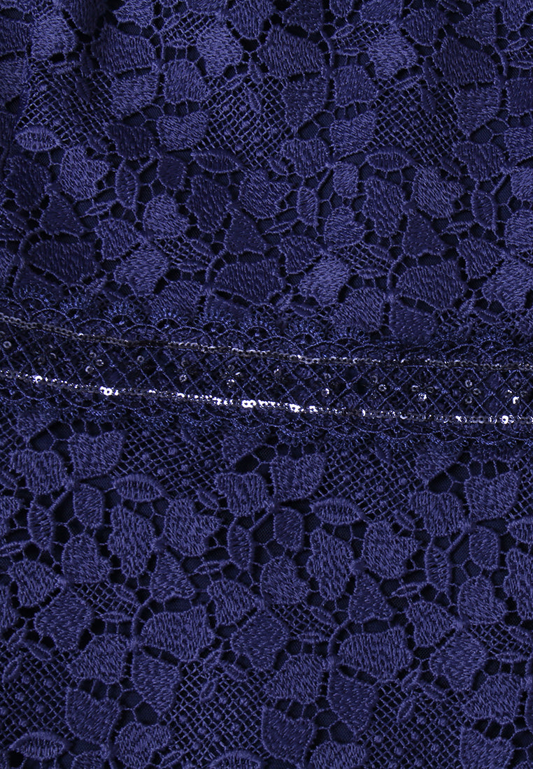 Robe en Dentelle Bleu Nuit à Boutons