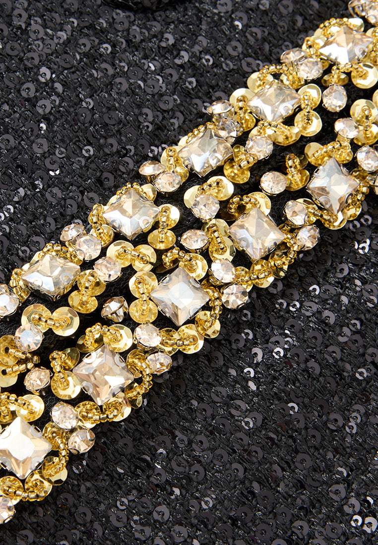 Contrasting Embellished-trim Sequined Jacket