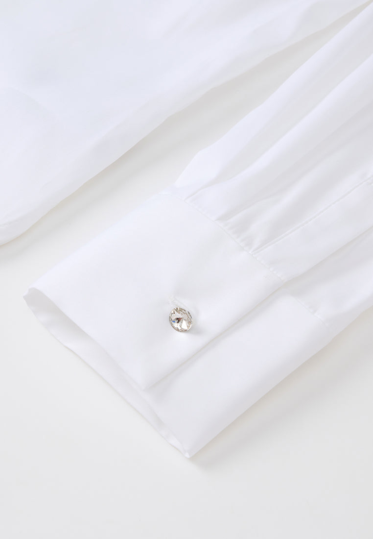 Crystal-detail Concealed-fastening Shirt