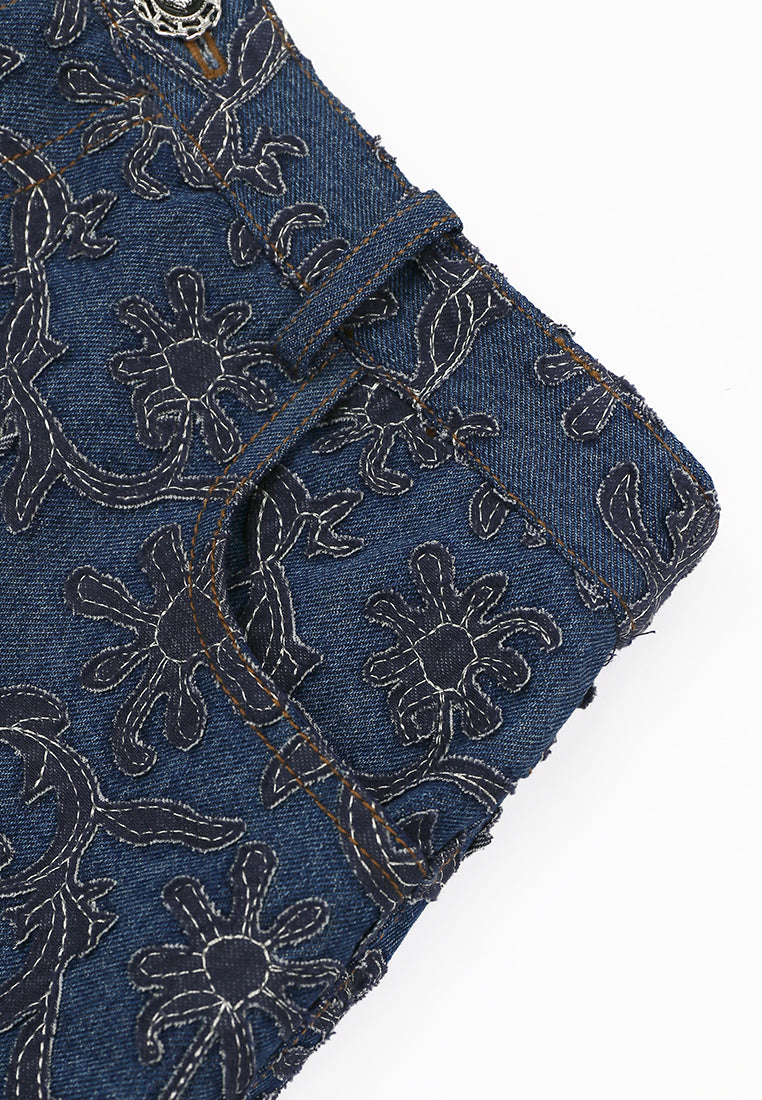 Bleu Dentelle Denim Skirt