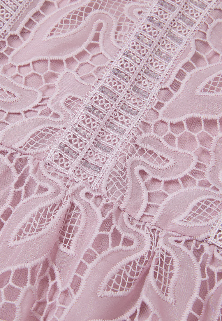 V-neck Panelled Hollow-carved Lace Dress