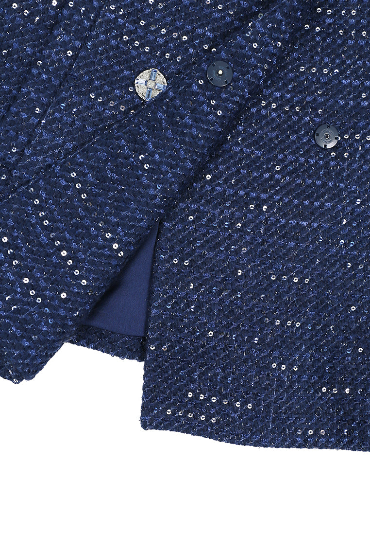 Bleu Étoilé Sequin Tweed Peacoat