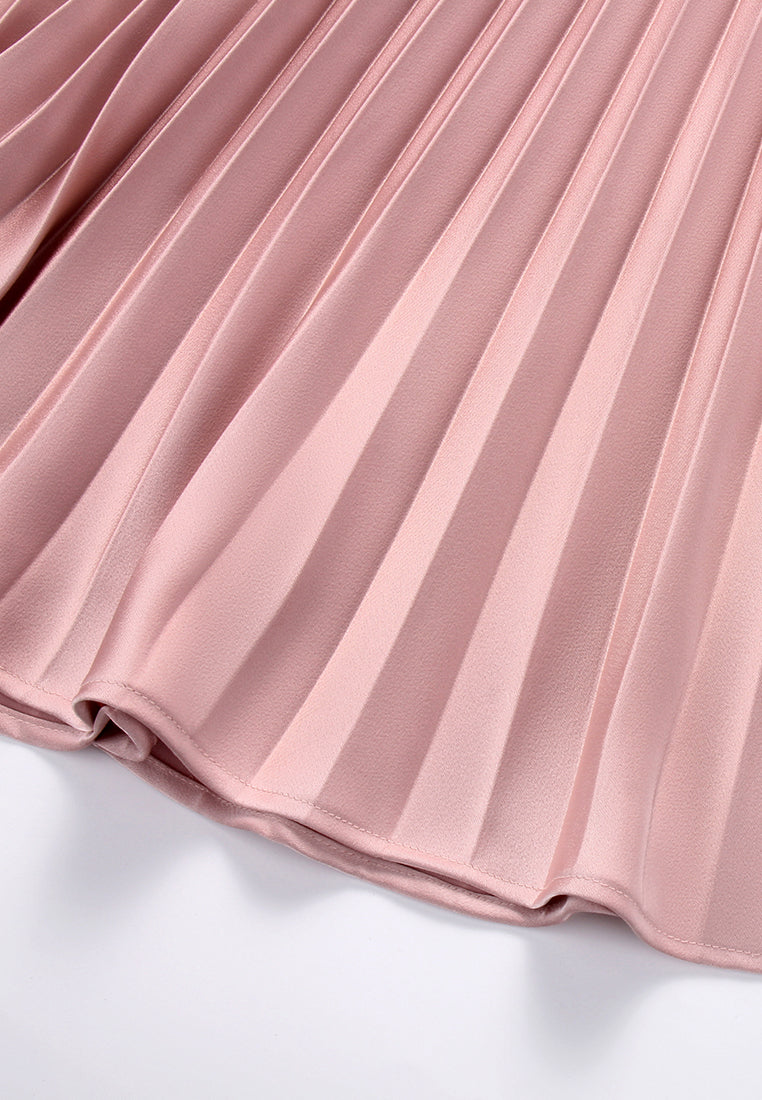 Silk Crepe Satin Pleated Skirt