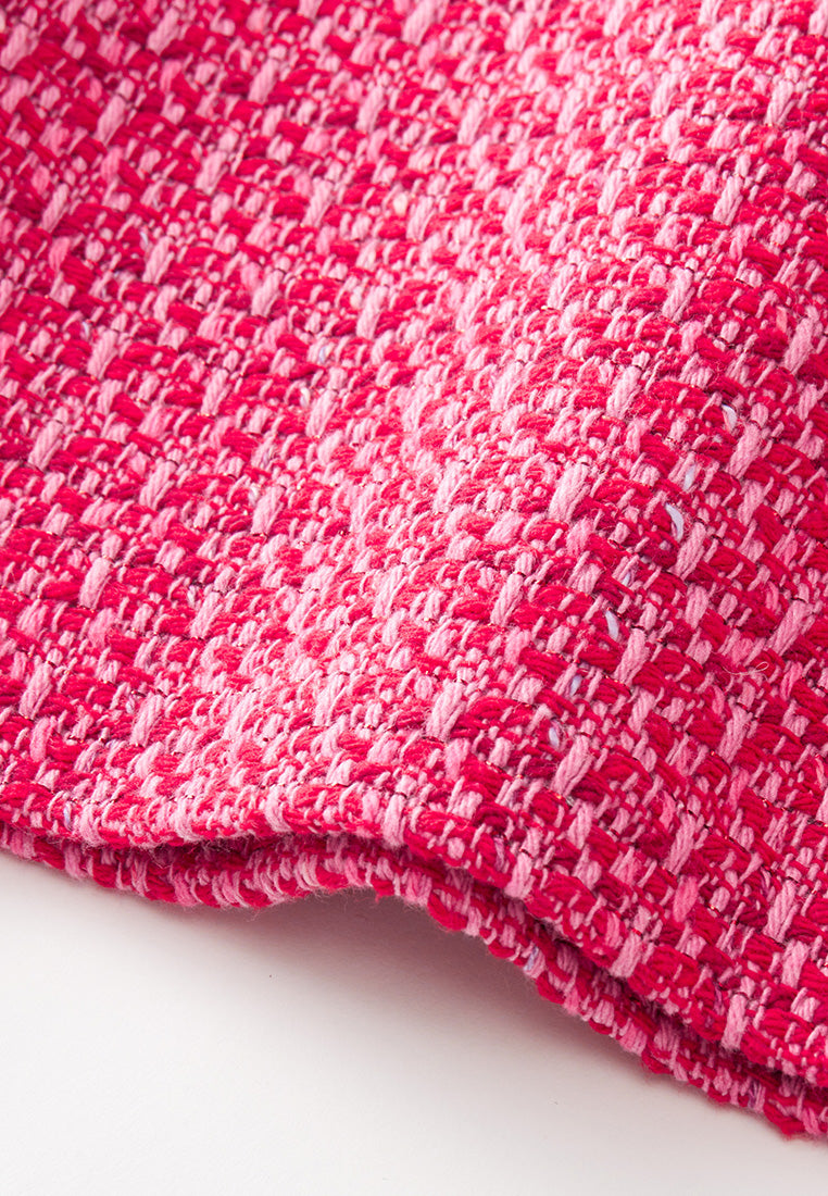 Fuchsia Pink Patch-Pocket Tweed Skirt