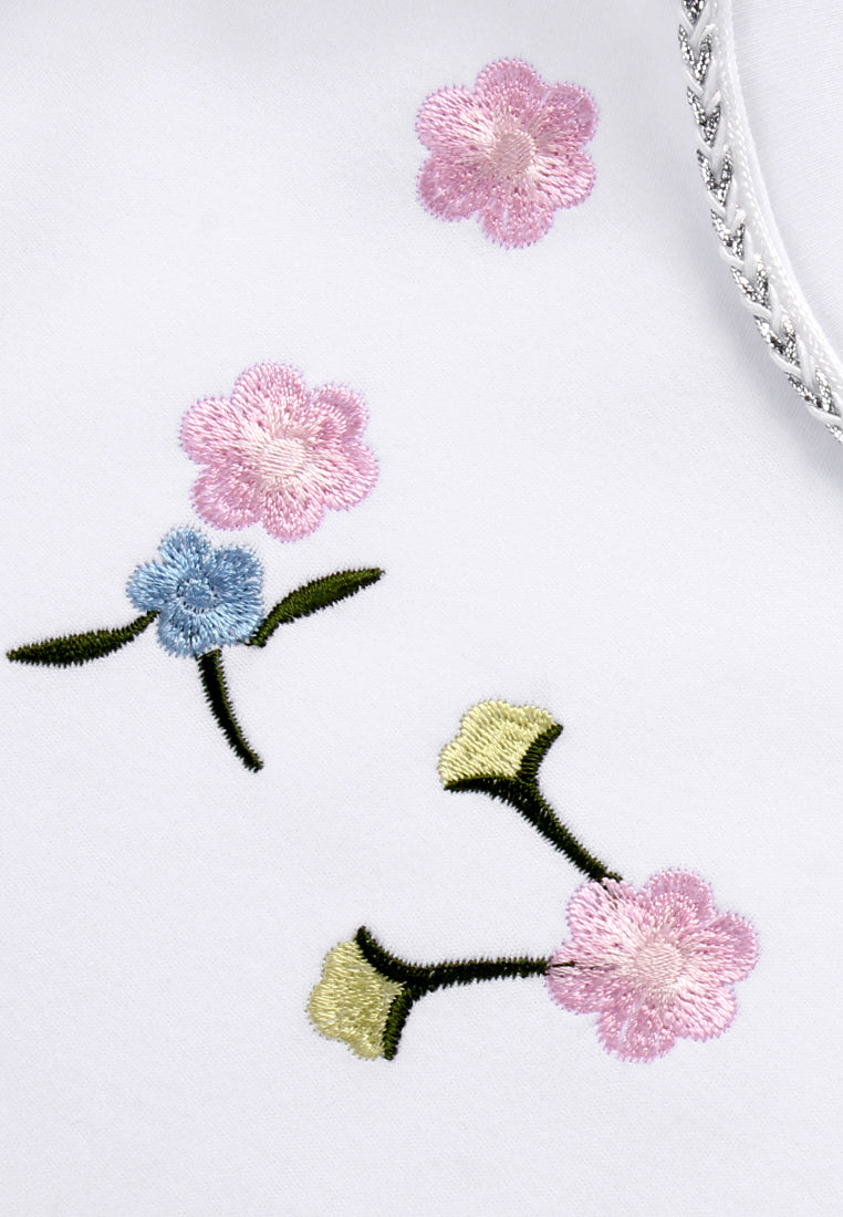 White Blossom Chain Embroidered Tee