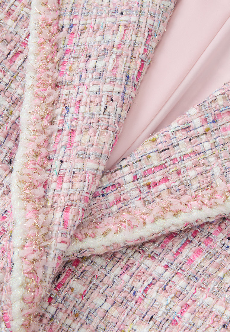 Notched Lapel Mixed Tweed Contrasting-trim Cropped Jacket