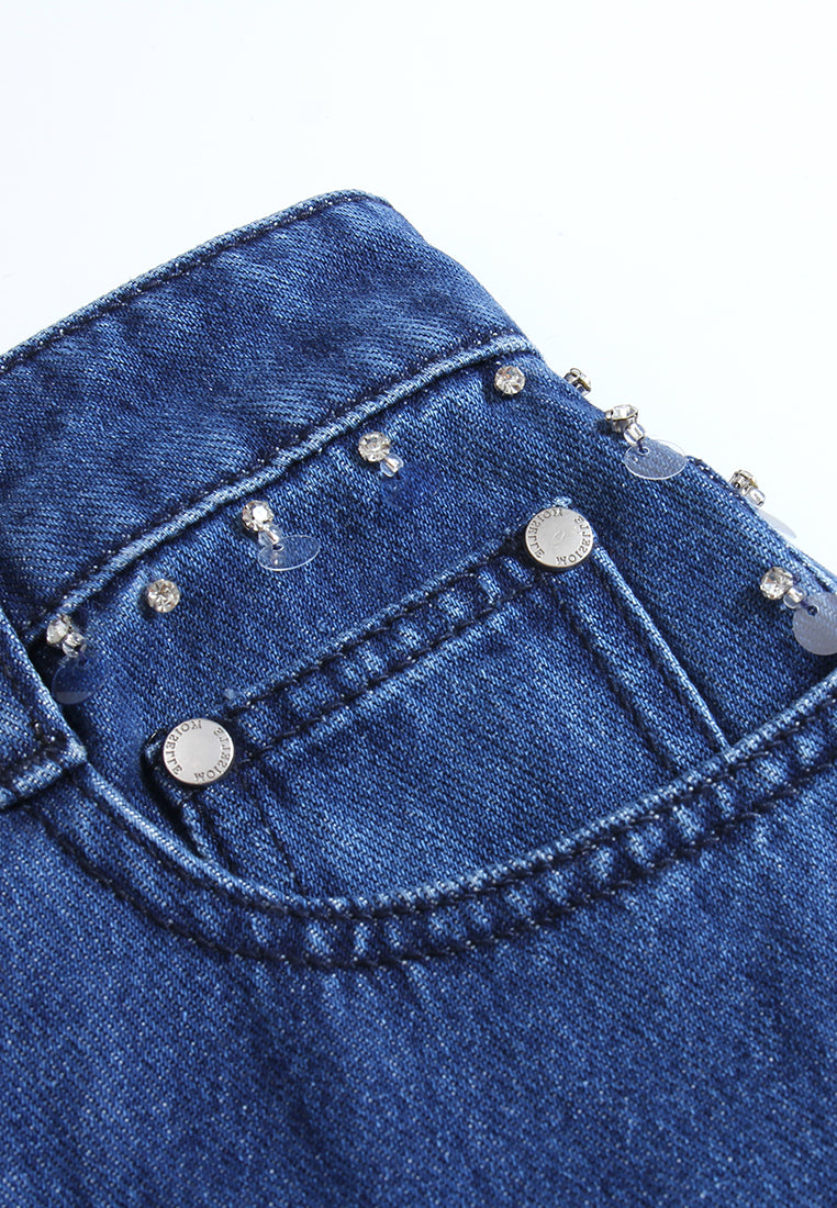 Embellished Side-Seam Denim Trousers