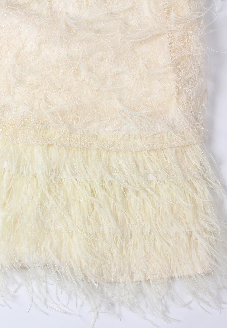 Feather-hem Embellished Lace Dress