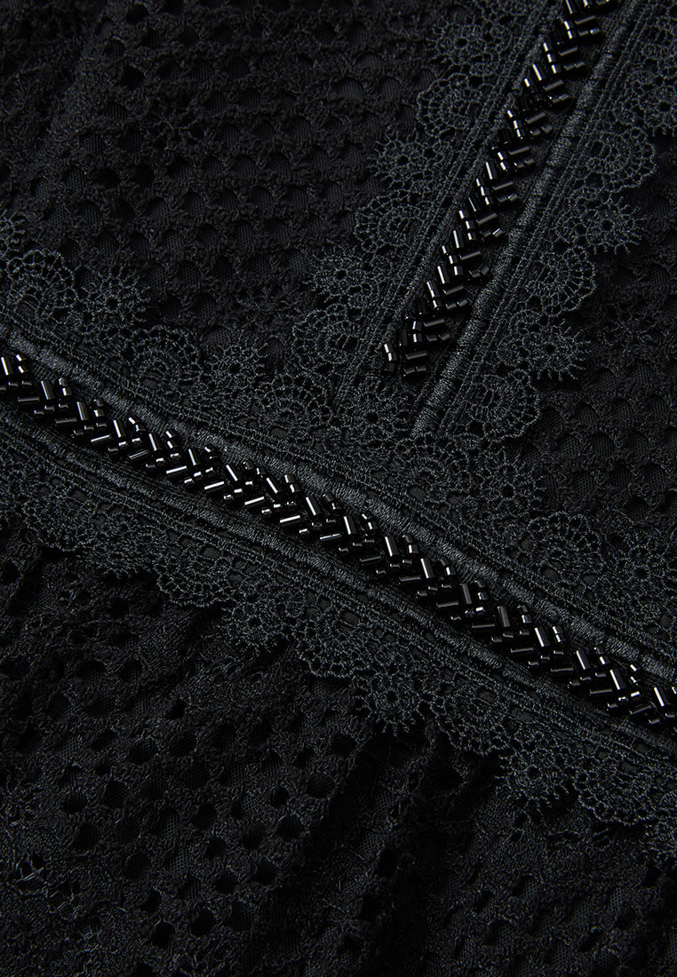 Ruffle-detail Embellished-trim Panelled Mesh Dress