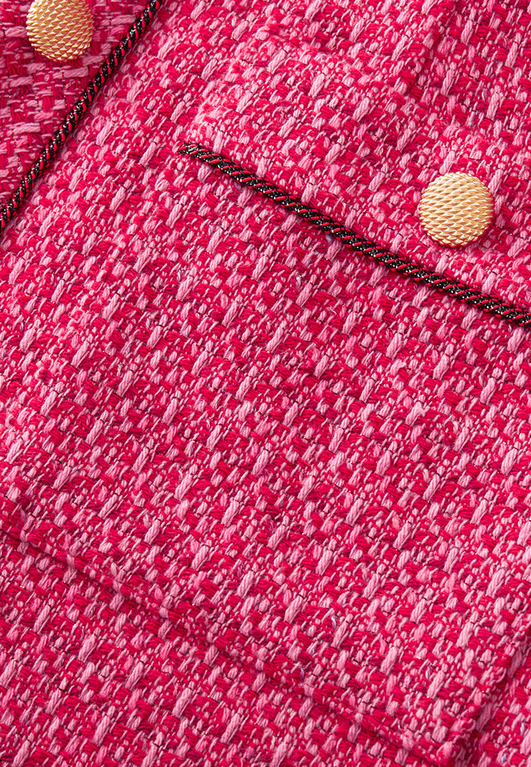 Fuchsia Pink Patch-Pocket Tweed Dress