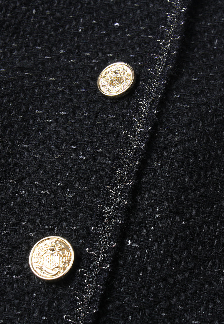 Contrast Collar Button Tweed Dress