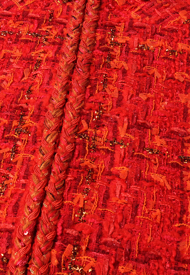 Crimson Flare Zip Tweed Jacket