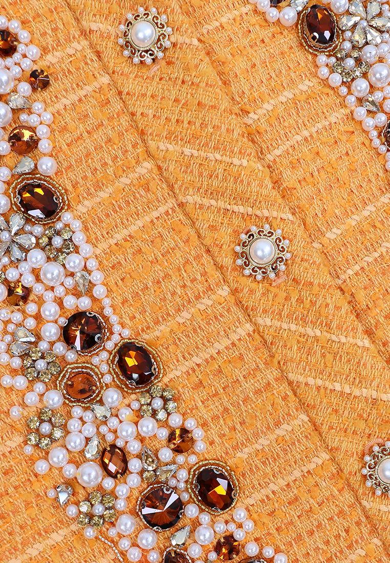 Orange Tweed Cristal Perlé Coat