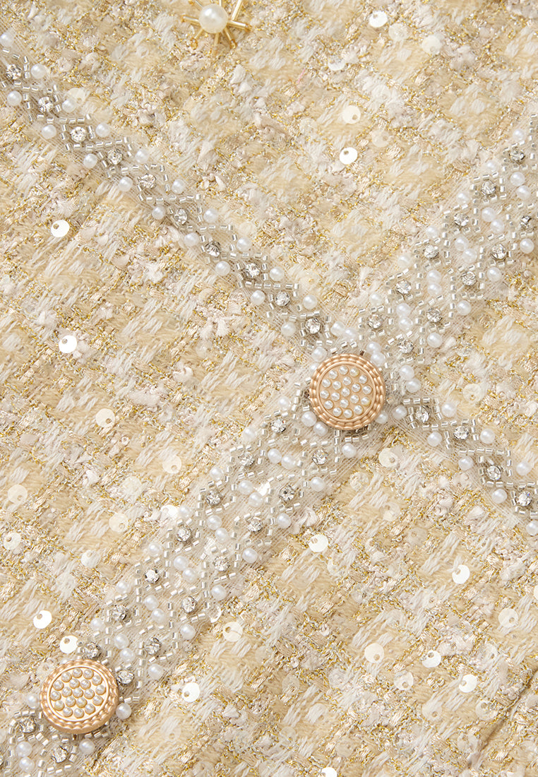 Lurex Checked Tweed Sequin-detail Embellished Dress