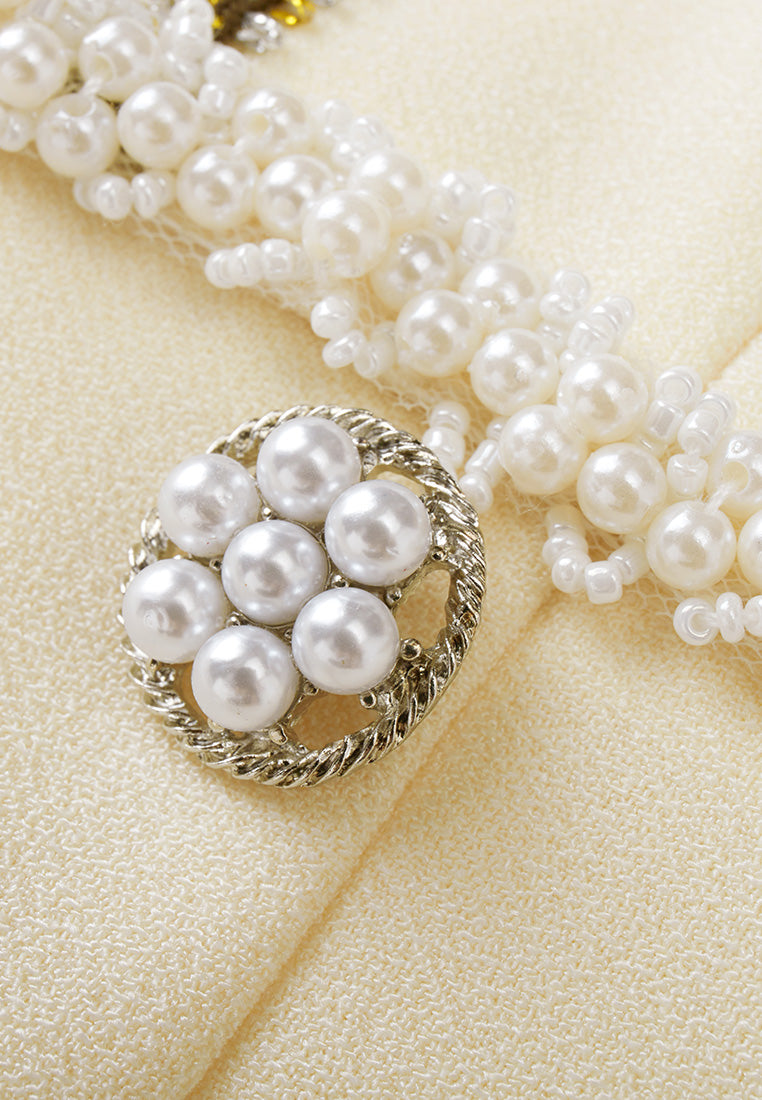 Custard Beaded Crepe Midi Dress MOISELLE