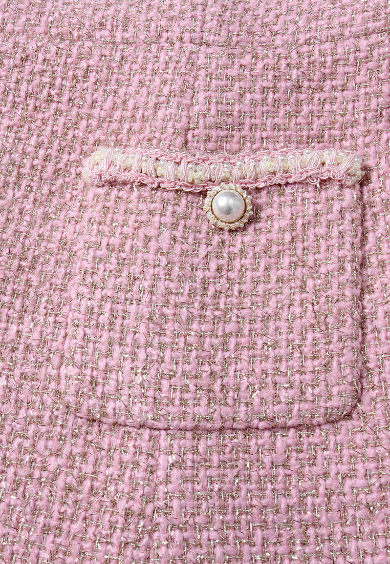Pink Tweed Dress with Fringe Trim