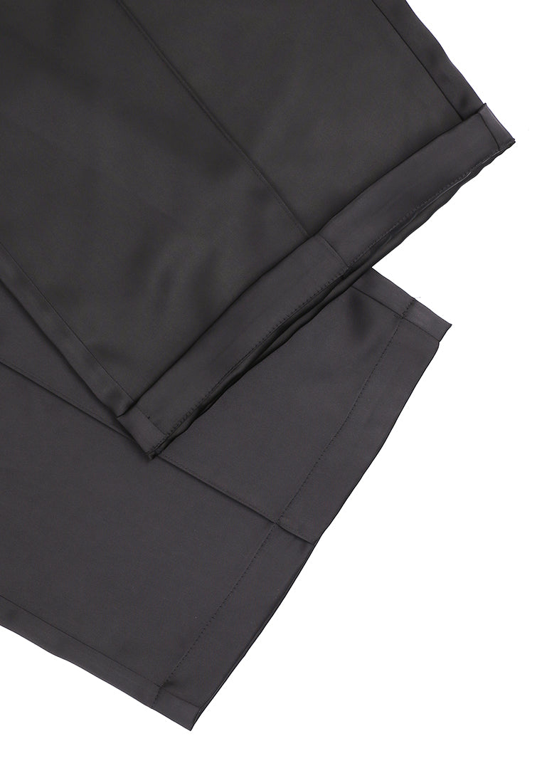 Noir Satiné Wide-Leg Trousers