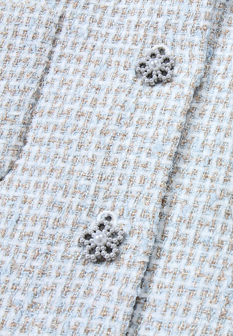 Azure Bloom Textured Tweed Jacket