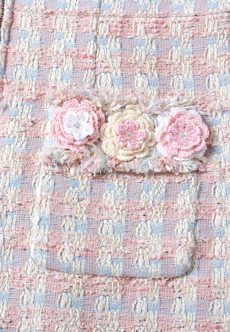 Éclat Pastel Tweed Zip Dress