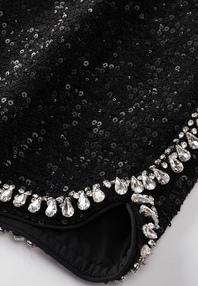 Sequined Crystal-trim Slit-detail Shorts