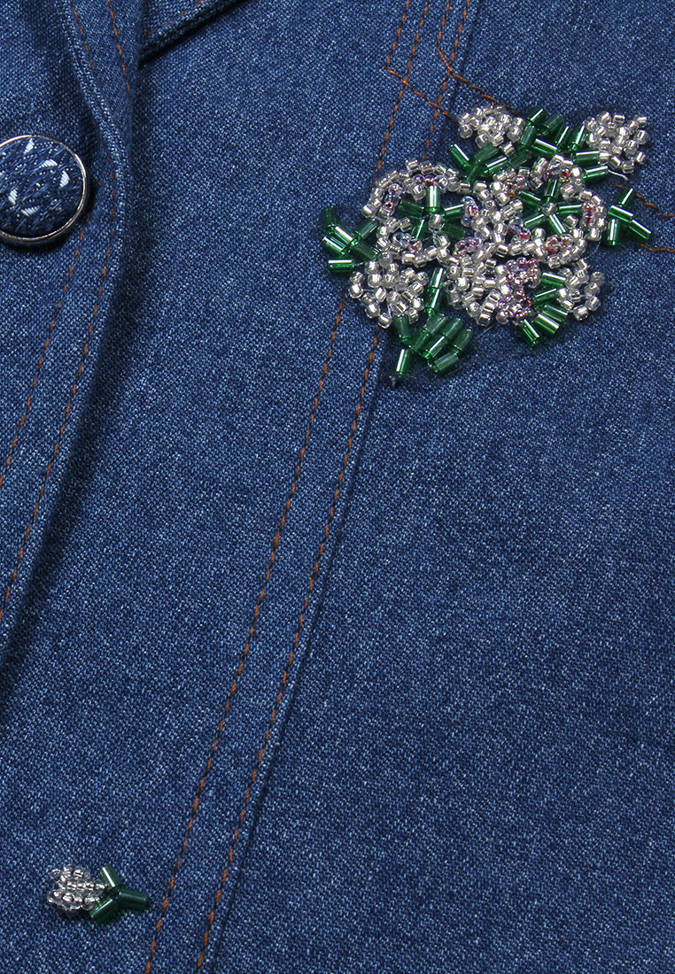 Indigo Bloom Embroidered Denim Blazer