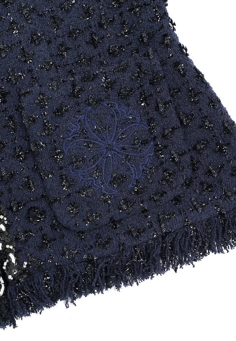 Bleu Tweed Tresse Frangée Jacket