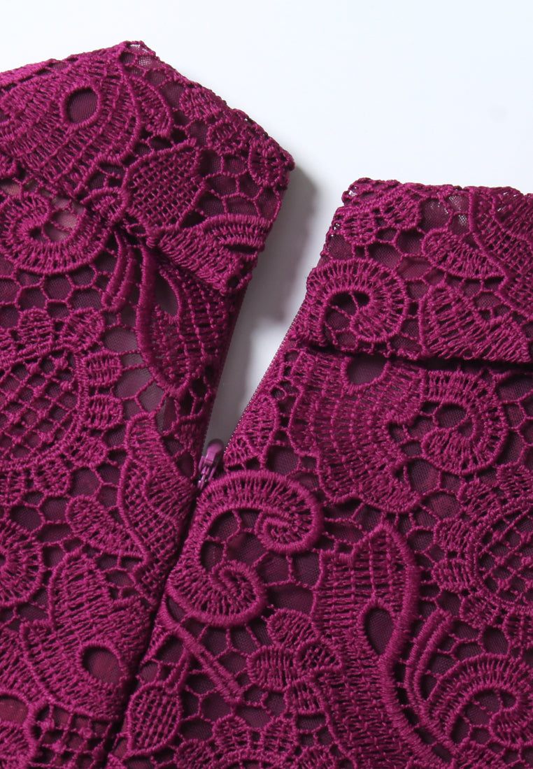 Magenta Dentelle Pleated Dress