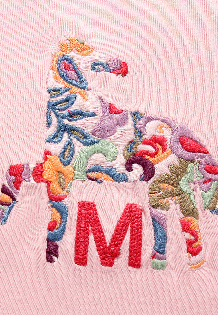 Floral Horse Embroidery T-Shirt