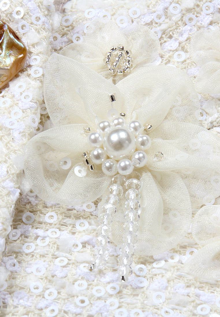 Ivory Bloom Embellished Tweed Jacket