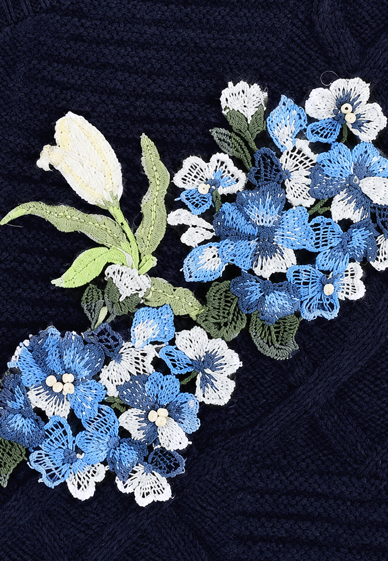 Bleu Hortensia Embroidered Cable-Knit Sweater