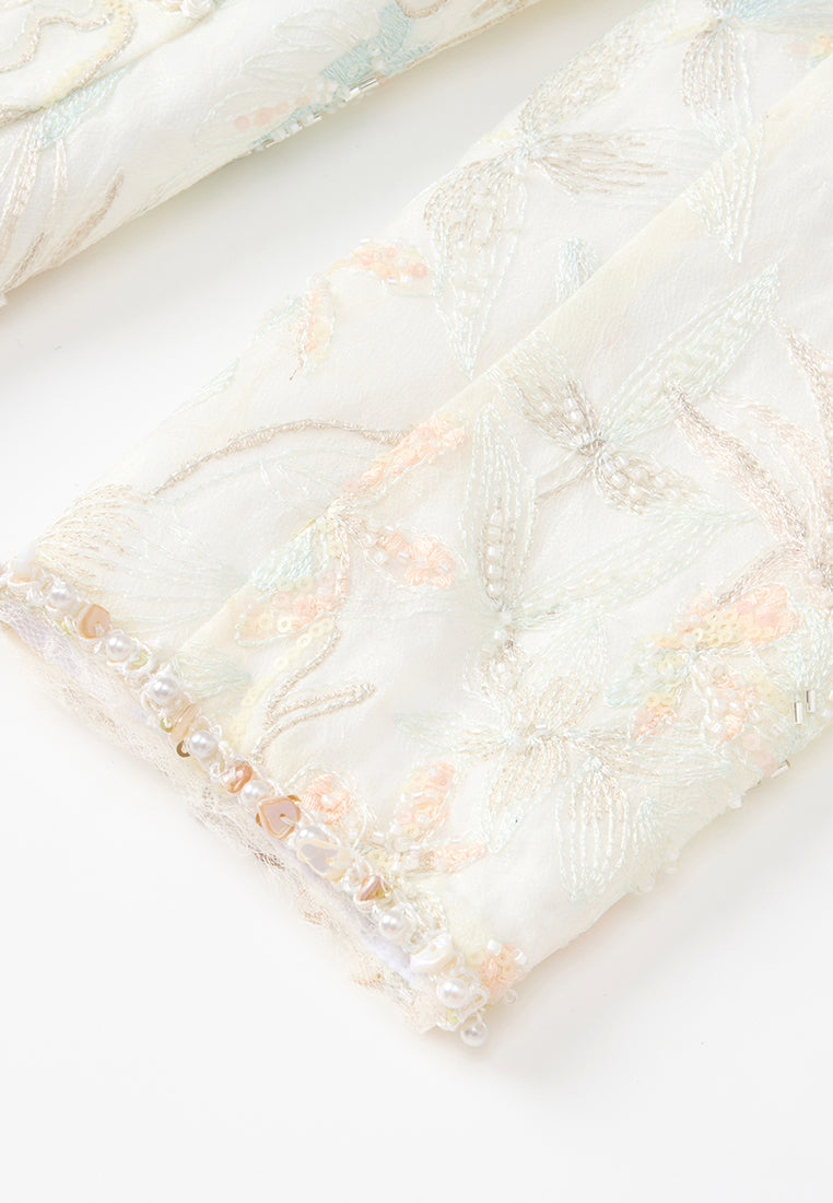 Stone-detail Embellished Floral-embroidery Long Jacket