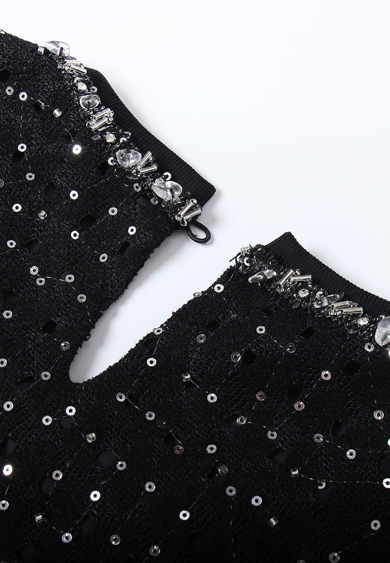 Jeweled Grid Sequin Sleeveless Top