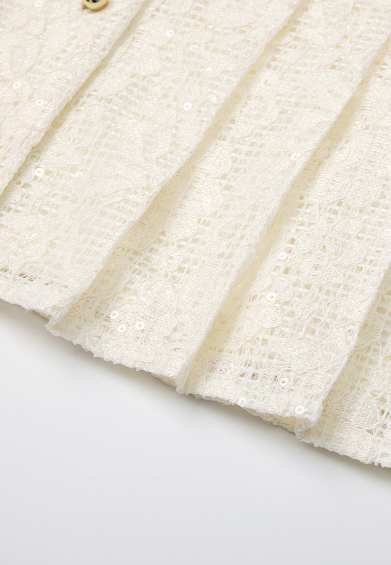 Pleated-detail Mesh-lace Sequin-detail Cropped Jacket