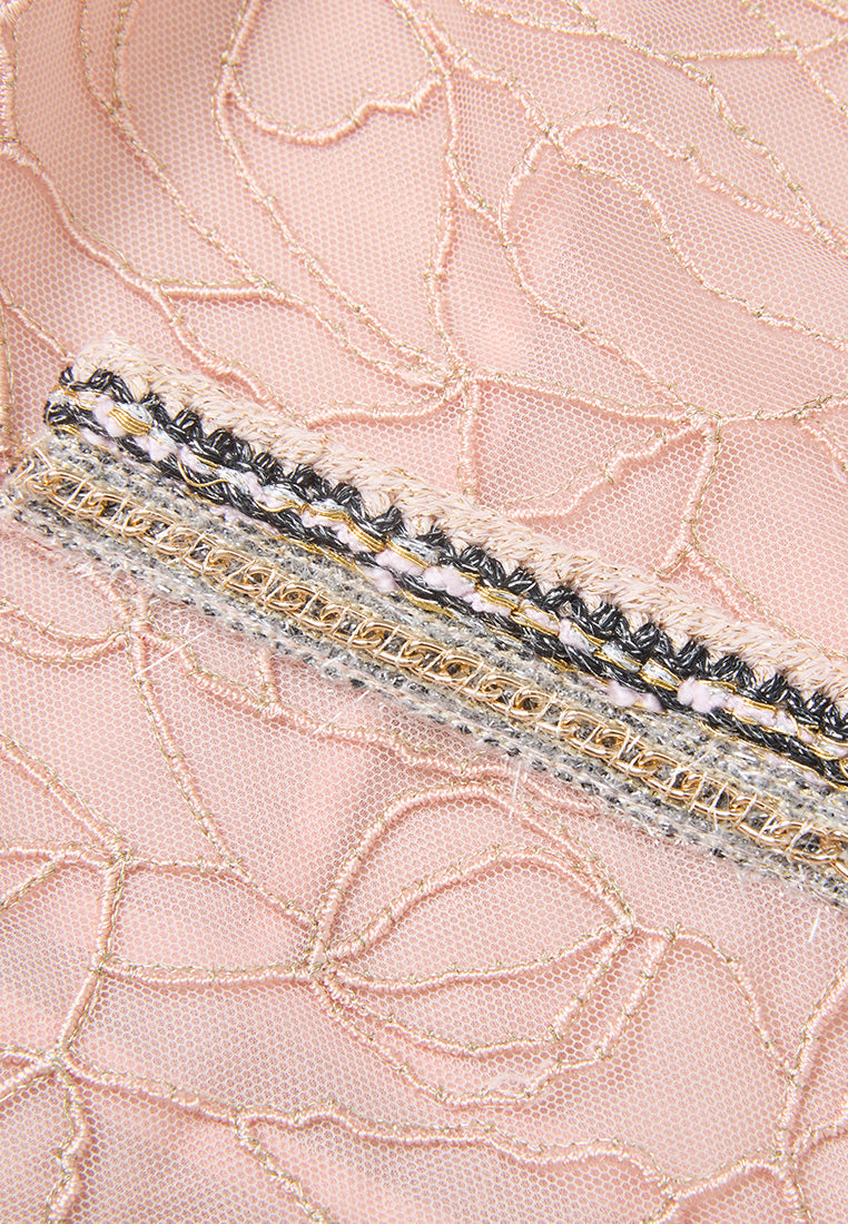 Lurex Embellished-trim Plant-embroidery Mesh Jacket