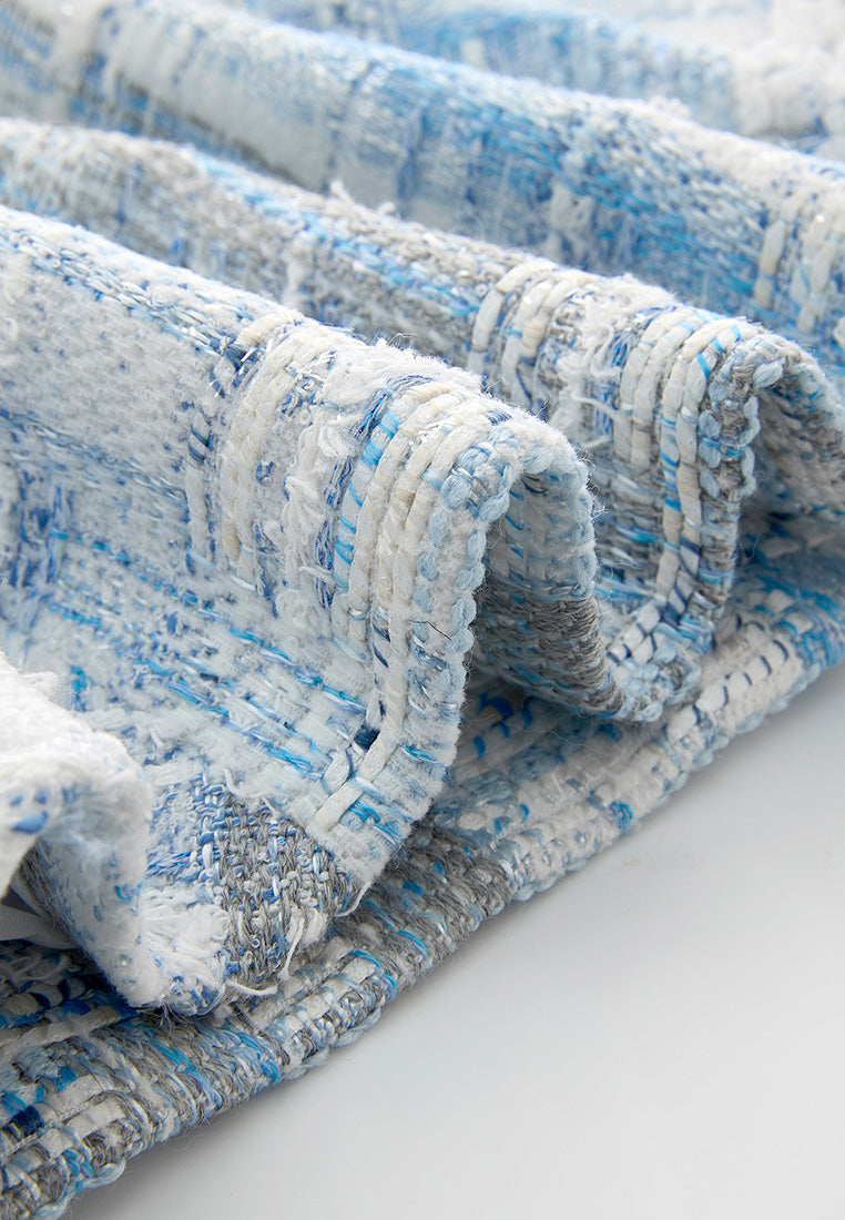 Beaded-Trim Stripped Mix Tweed Dress