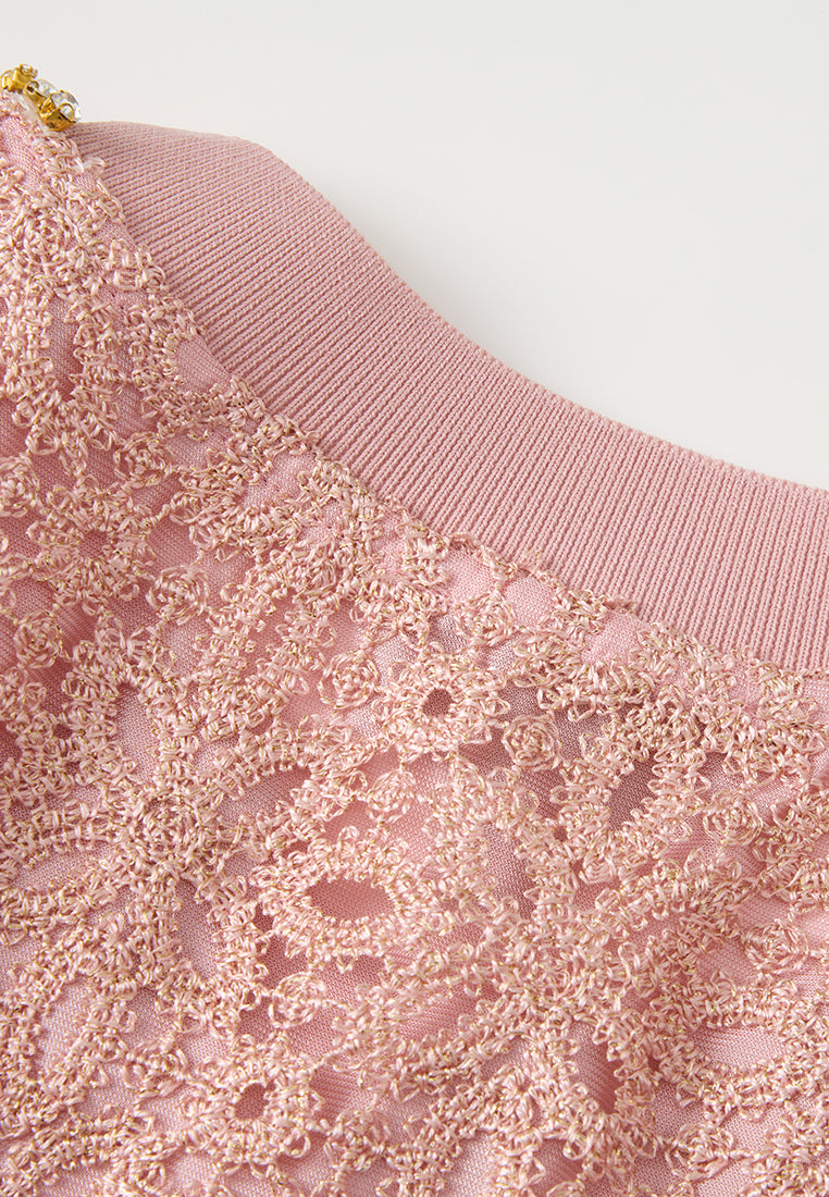 Crochet-lace Crystal-trim Sweatshirt