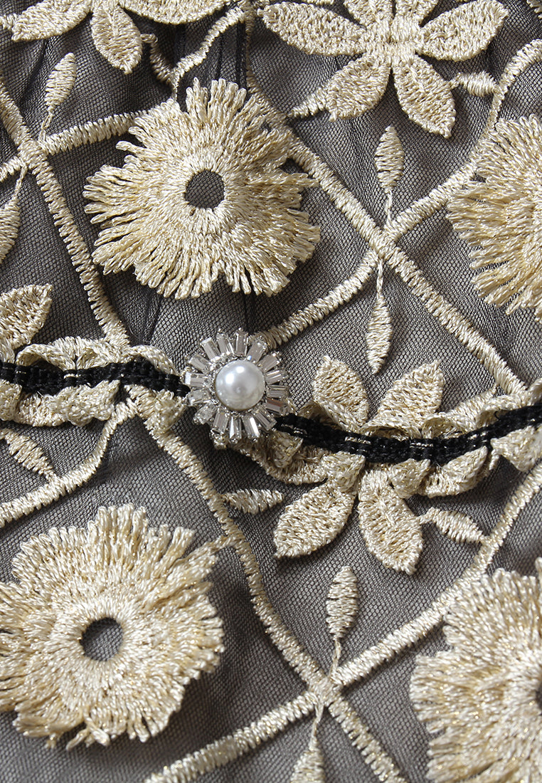 Midnight Bloom Embroidered Gown