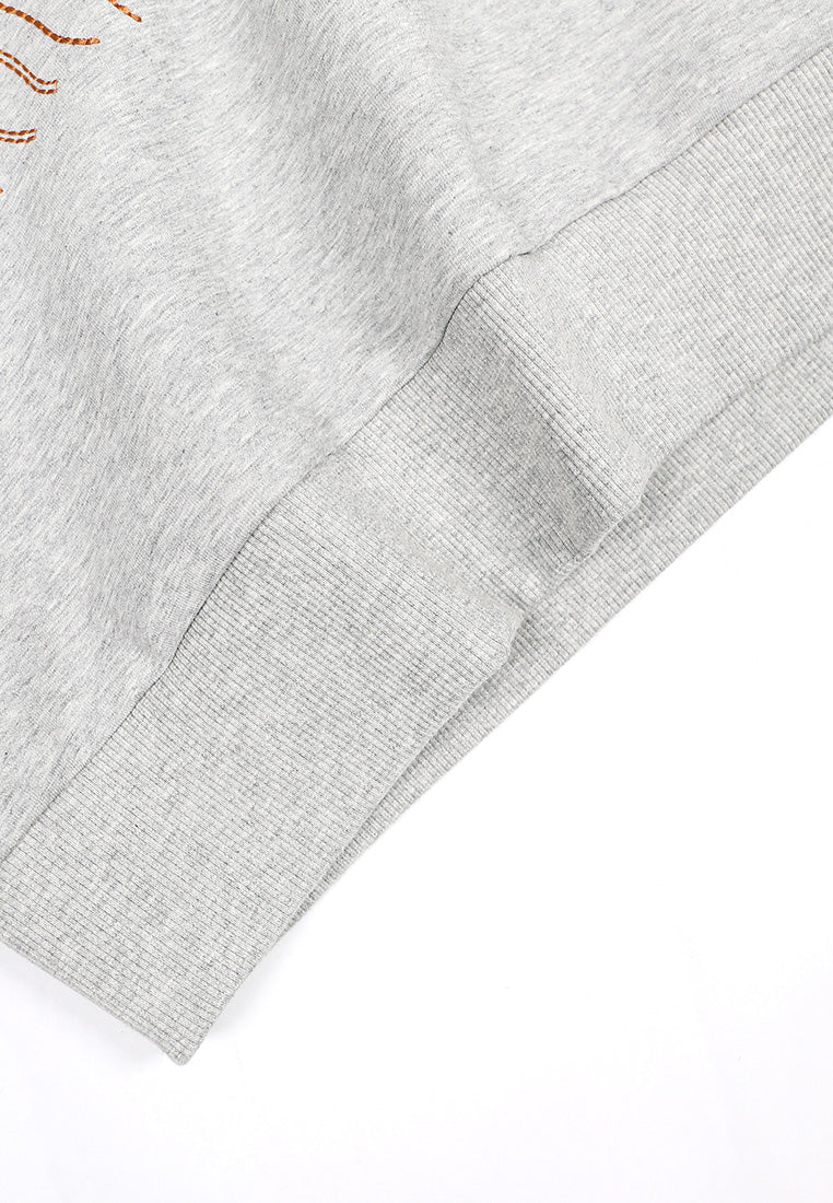 Gris Mélange Visage Brodé Sweatshirt
