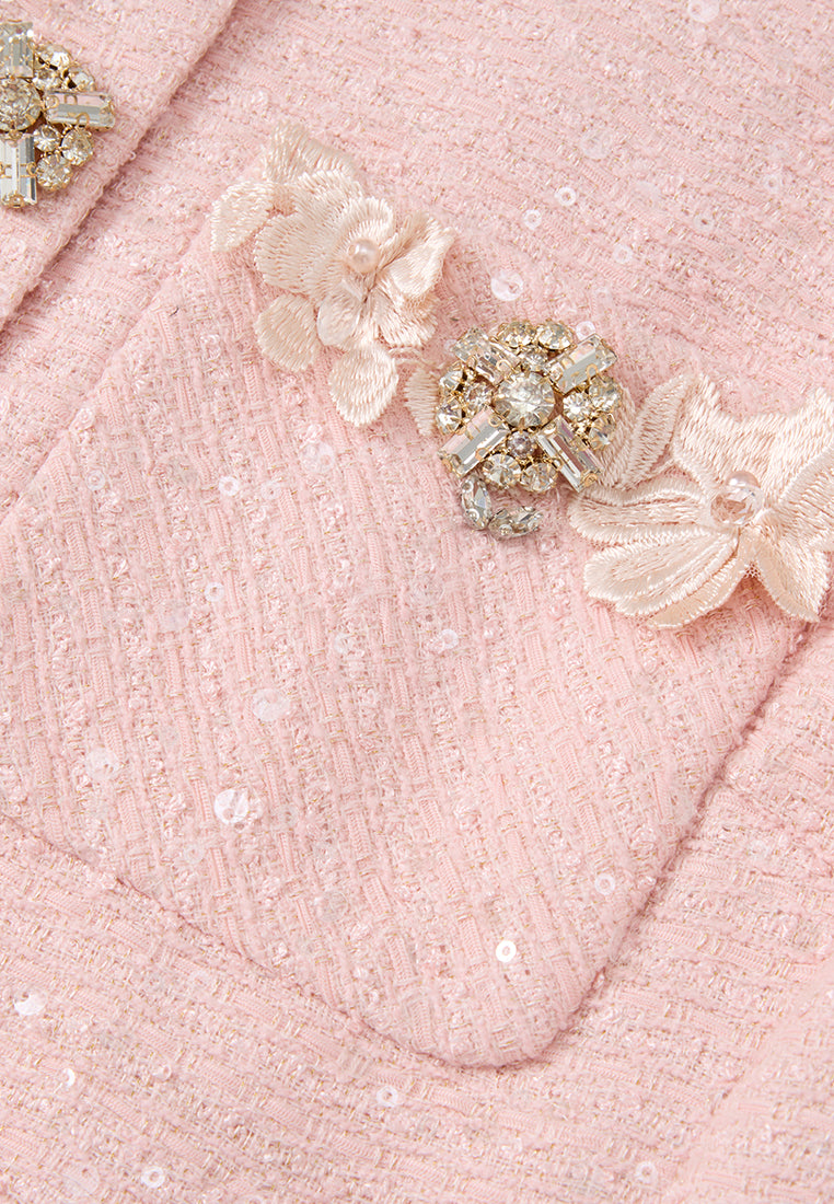 Appliqué-detail Crystal-button Cropped Tweed Jacket