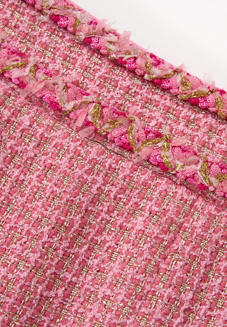 Frayed-trim Lurex-detail Tweed Midi skirt