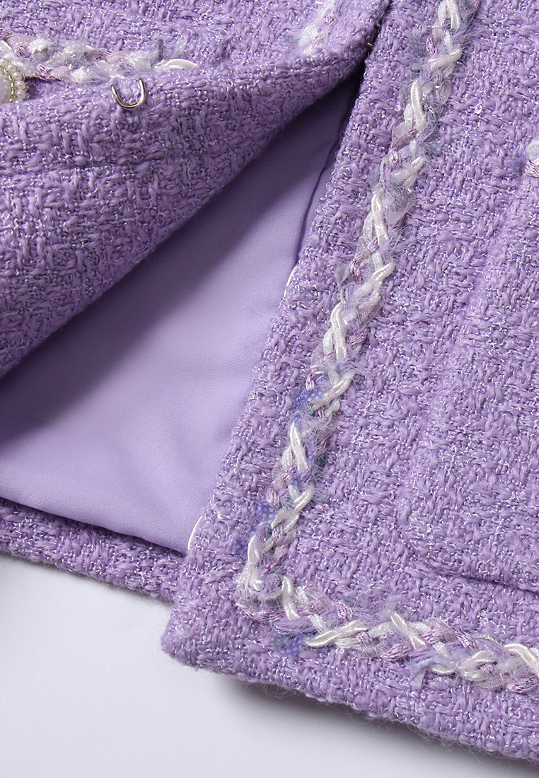 Contrast-trim Pocketed Tweed Jacket