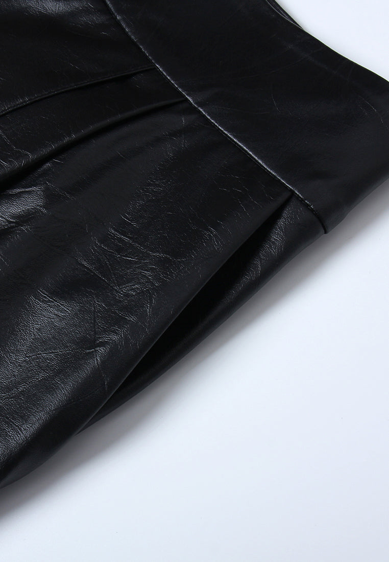 Short Tailleur Noir en Cuir Taille Haute