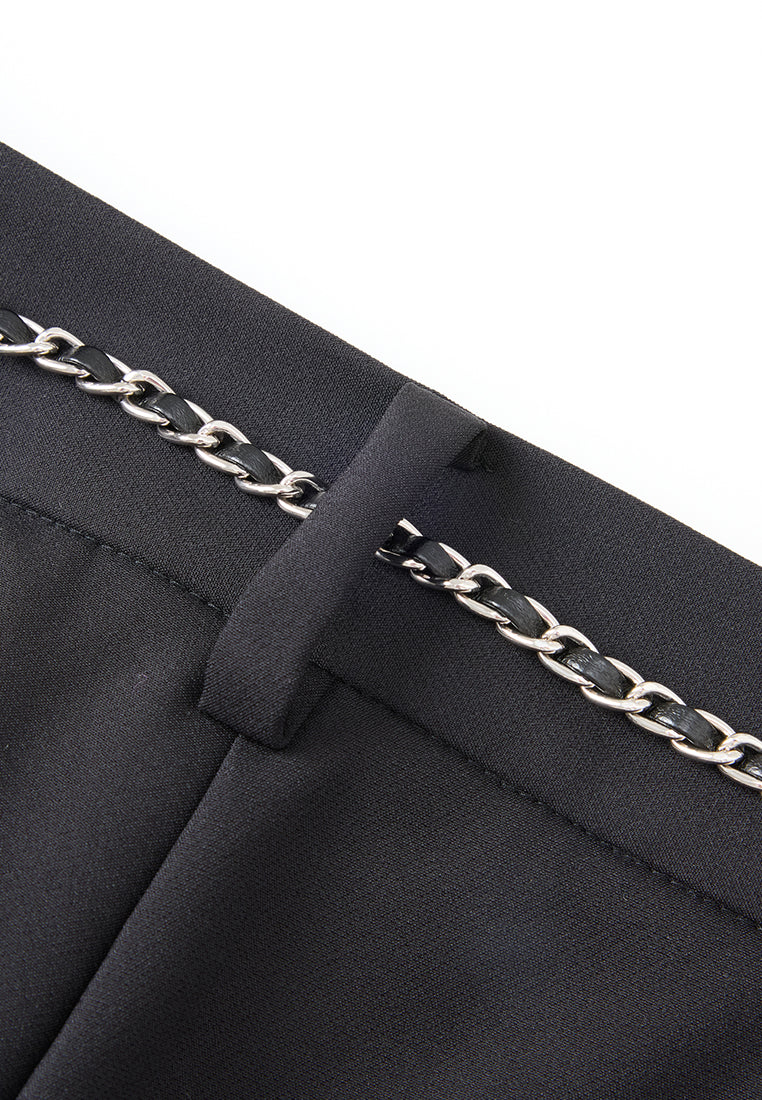 Chain-belt Slim-fit Chiffon Trousers