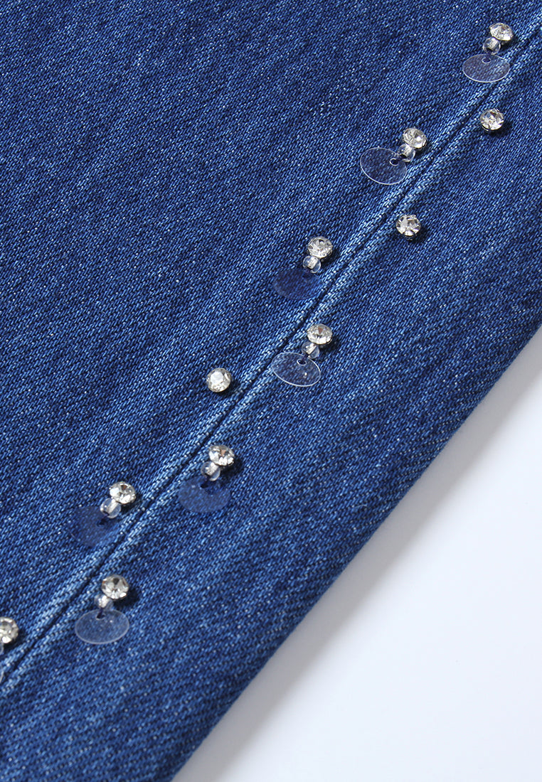 Embellished Side-Seam Denim Trousers