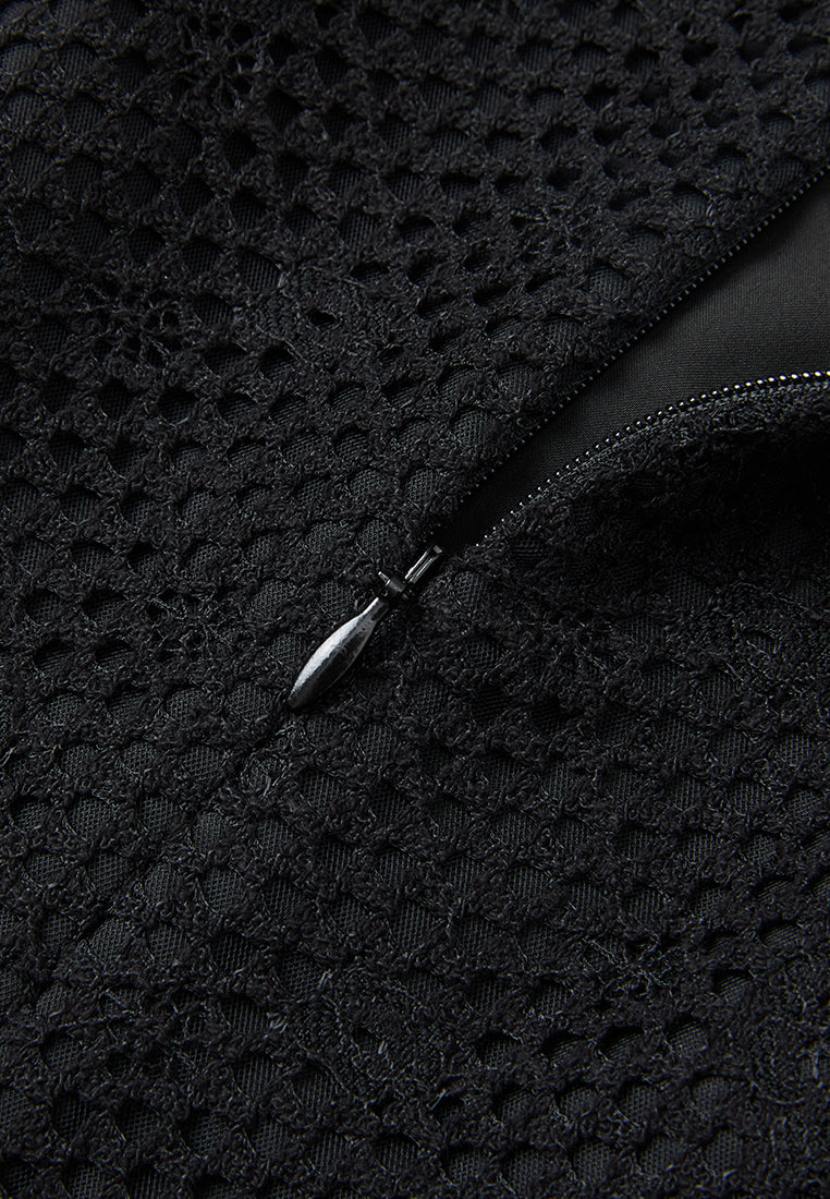 Ruffle-detail Embellished-trim Panelled Mesh Dress