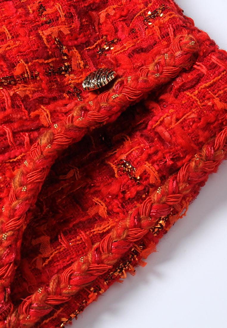 Rouge Éclat Buttoned Tweed Skirt