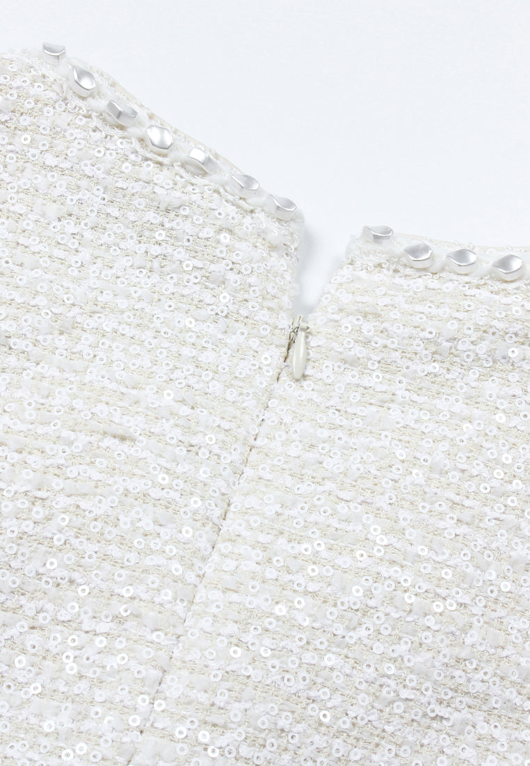 Ivory Elegance Embellished Tweed Dress