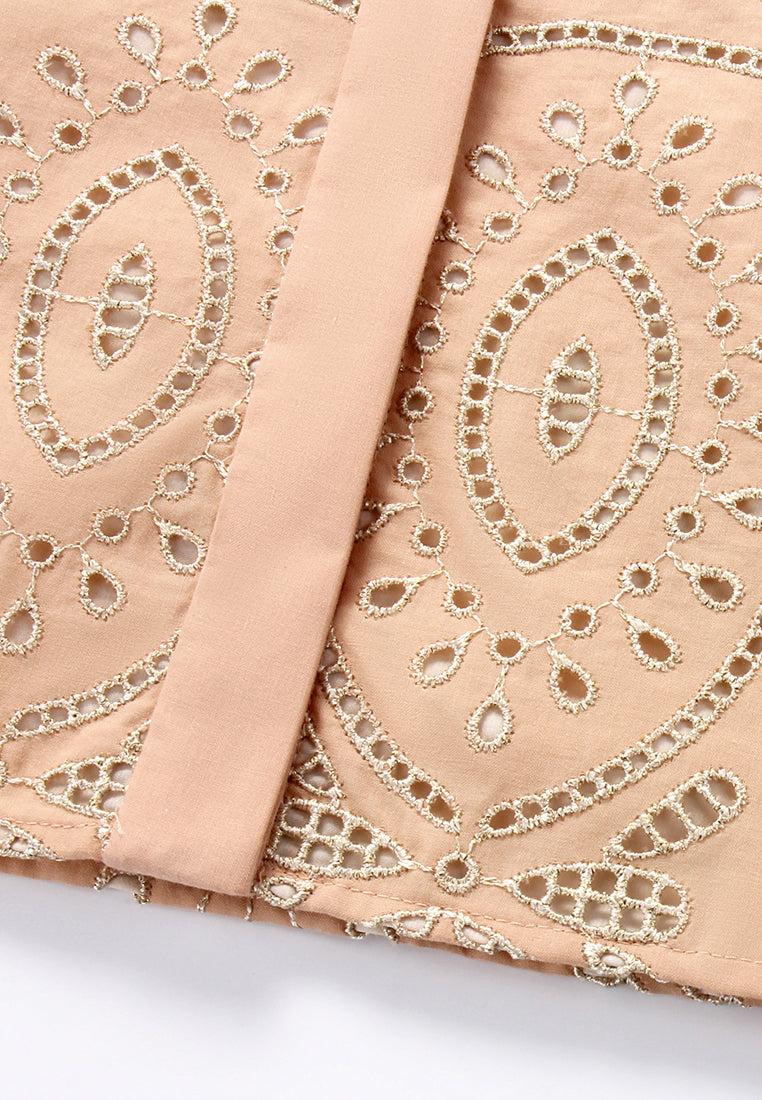 Peach Ruffle Paisley Embroidered Blouse