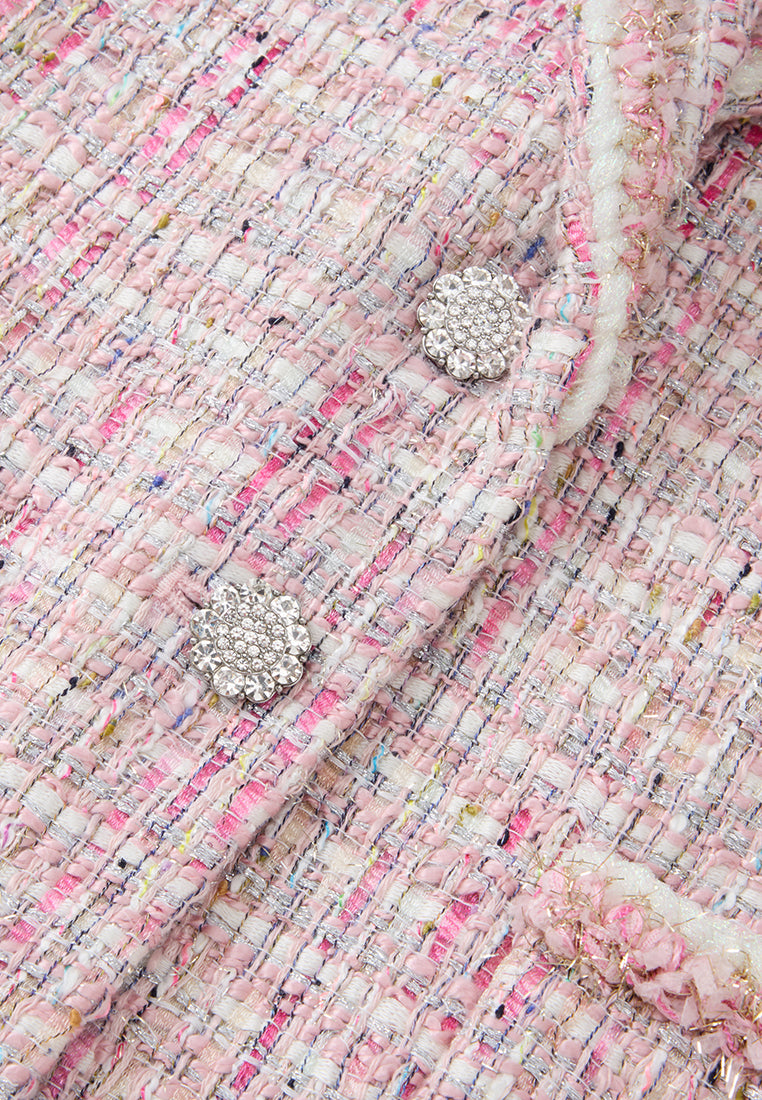 Notched Lapel Mixed Tweed Contrasting-trim Cropped Jacket