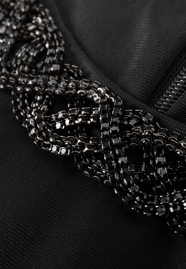 Braided Crystal-detail Twrill and Mesh Patchwork Shirt